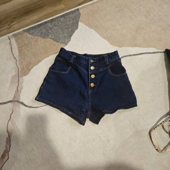 Levelup High-Waisted Dark Denim Shorts with Front Button Detail Size S - Picture 1 of 3